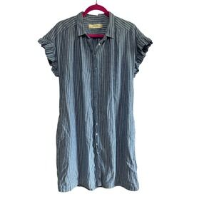 Isabella Sinclair Women's Large Blue Striped Button Front Ruffle‎ Sleeve Dress